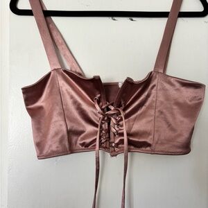Satin Lace-Up Crop Top